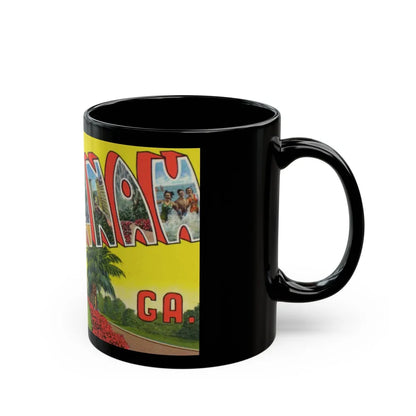 Greetings from historic Savannah Ga (Greeting Postcards) Black Coffee Mug-Go Mug Yourself