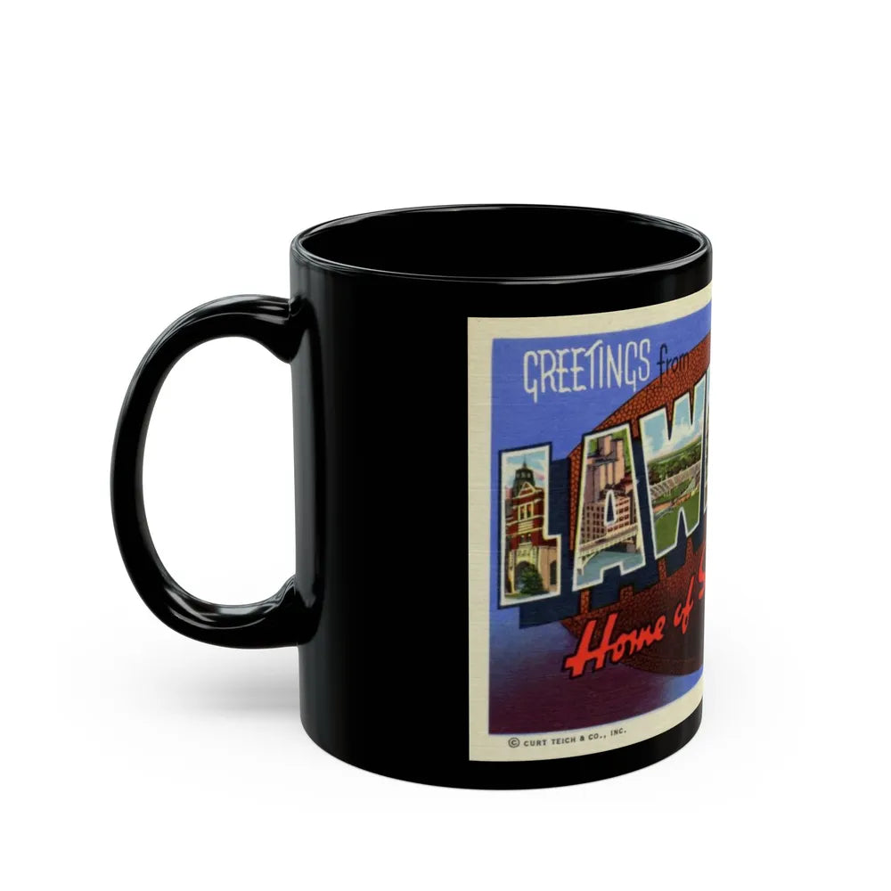 Greetings from Lawrence Home of State University Kansas (Greeting Postcards) Black Coffee Mug-Go Mug Yourself