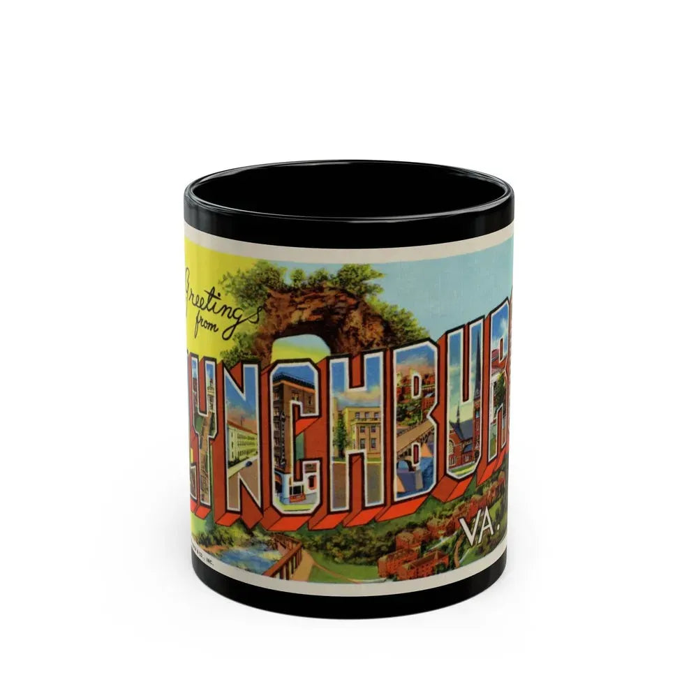 Greetings From Lynchburg VA (Greeting Postcards) Black Coffee Mug 11oz - Go Mug Yourself
