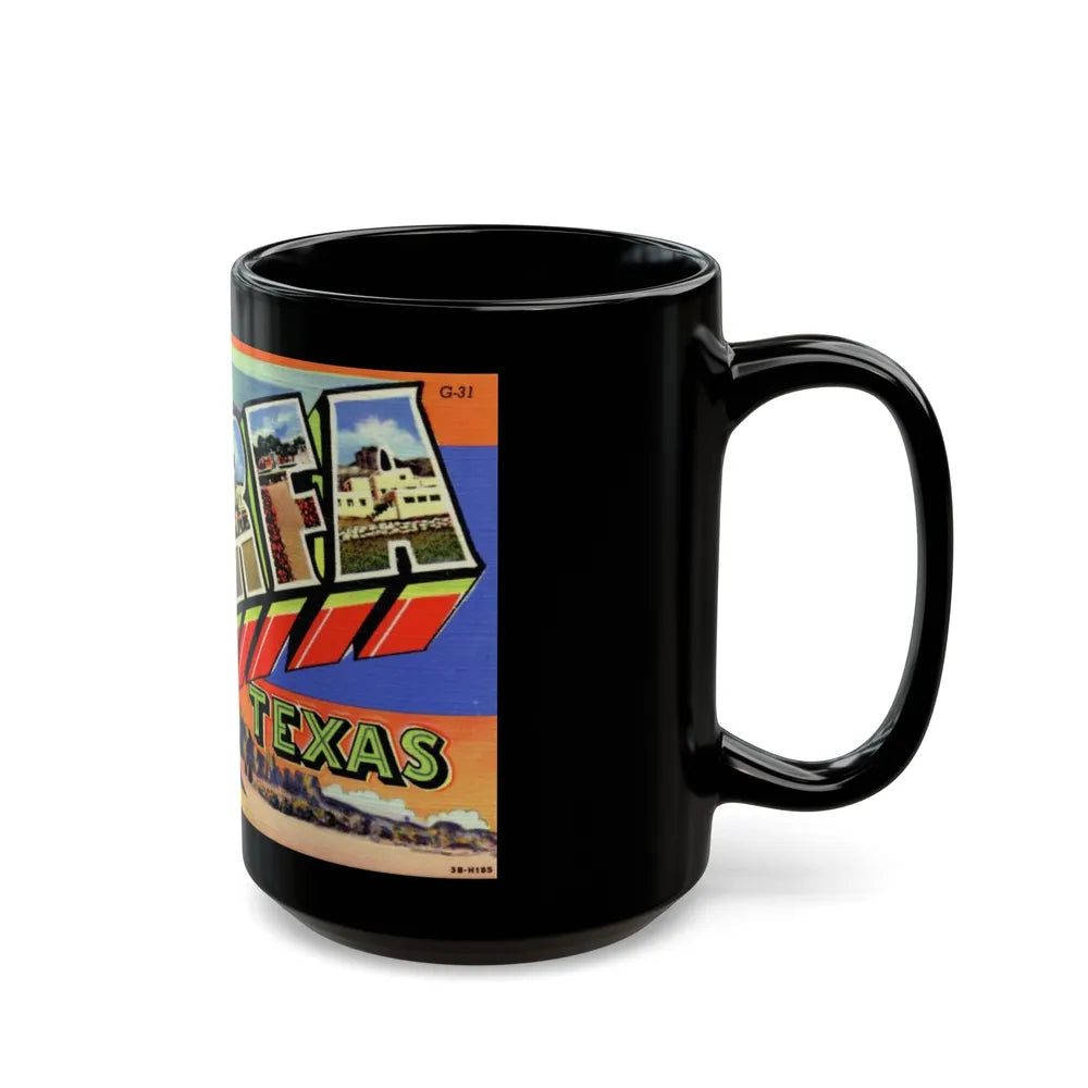 Greetings from Marfa Texas (Greeting Postcards) Black Coffee Mug-Go Mug Yourself