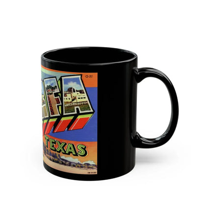 Greetings from Marfa Texas (Greeting Postcards) Black Coffee Mug-Go Mug Yourself