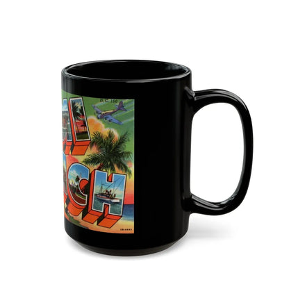 Greetings from Miami Beach Fla (Greeting Postcards) Black Coffee Mug-Go Mug Yourself