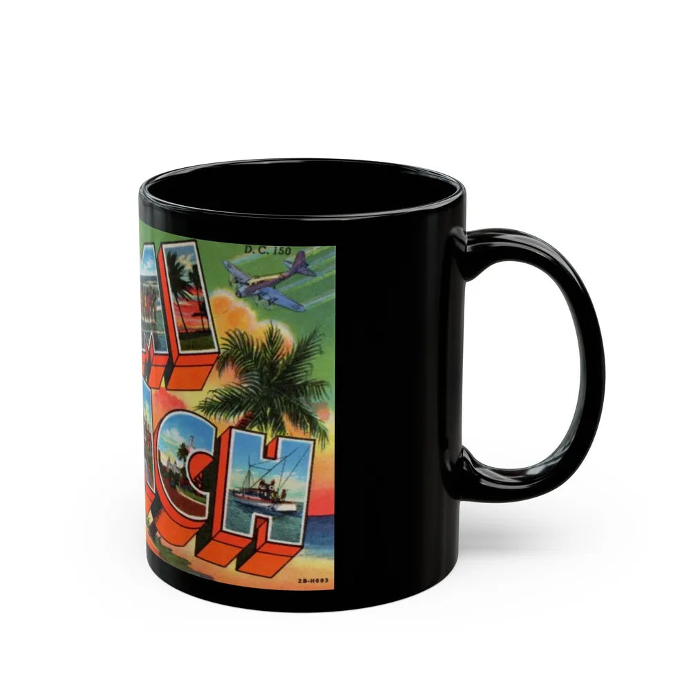 Greetings from Miami Beach Fla (Greeting Postcards) Black Coffee Mug-Go Mug Yourself