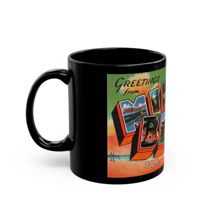 Greetings from Miami Beach Fla (Greeting Postcards) Black Coffee Mug-Go Mug Yourself