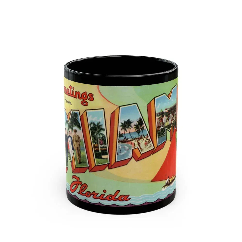 Greetings from Miami Florida (Greeting Postcards) Black Coffee Mug 11oz - Go Mug Yourself