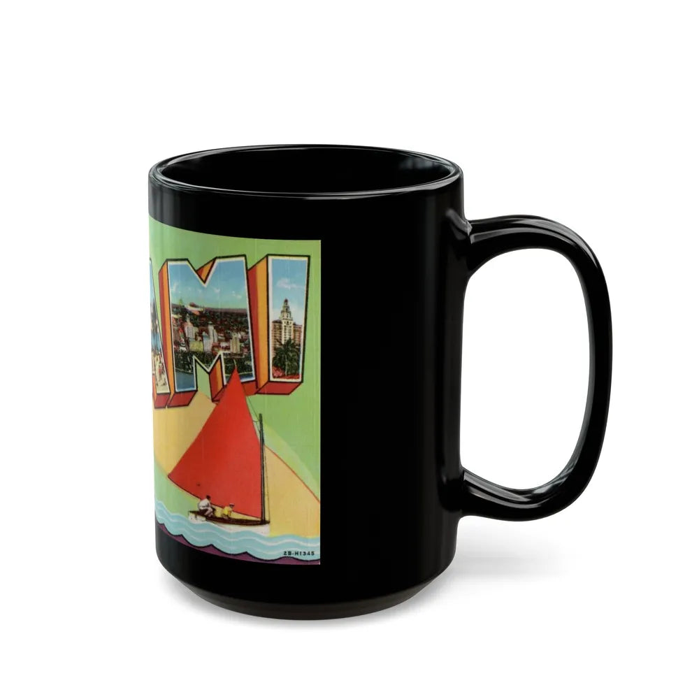 Greetings from Miami Florida (Greeting Postcards) Black Coffee Mug-Go Mug Yourself