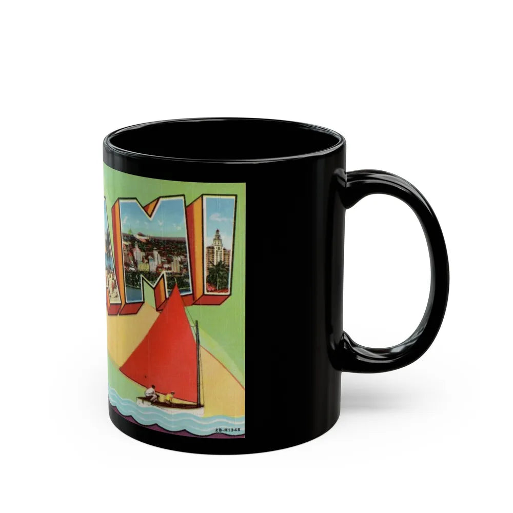 Greetings from Miami Florida (Greeting Postcards) Black Coffee Mug-Go Mug Yourself