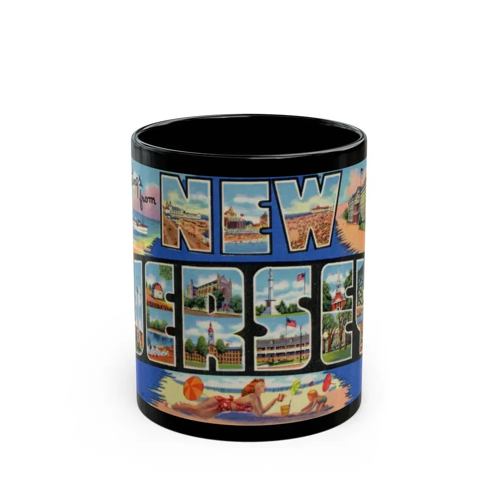Greetings from New Jersey (Greeting Postcards) Black Coffee Mug 11oz - Go Mug Yourself