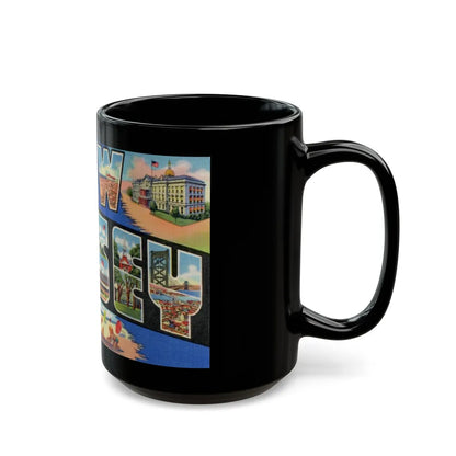 Greetings from New Jersey (Greeting Postcards) Black Coffee Mug-Go Mug Yourself