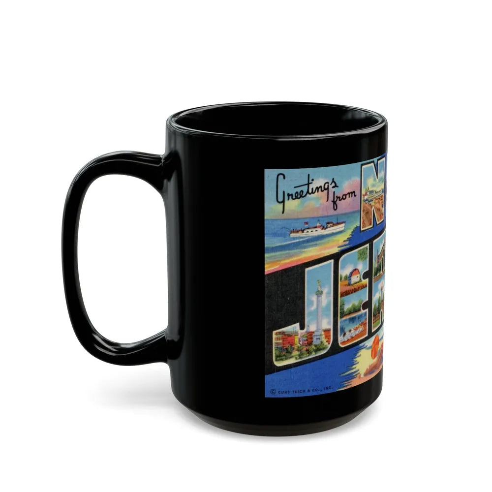 Greetings from New Jersey (Greeting Postcards) Black Coffee Mug-Go Mug Yourself