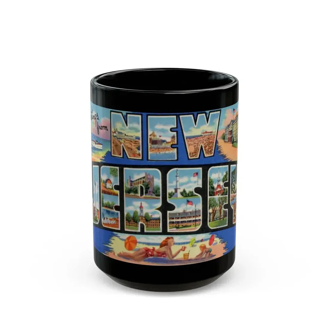 Greetings from New Jersey (Greeting Postcards) Black Coffee Mug - Go Mug Yourself