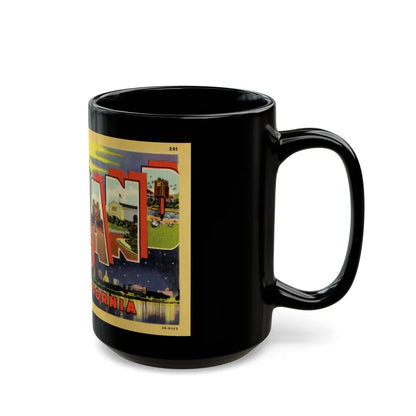 Greetings from Oakland California (Greeting Postcards) Black Coffee Mug-Go Mug Yourself