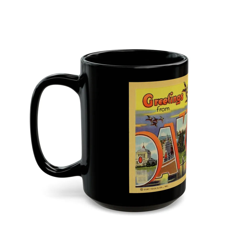 Greetings from Oakland California (Greeting Postcards) Black Coffee Mug-Go Mug Yourself