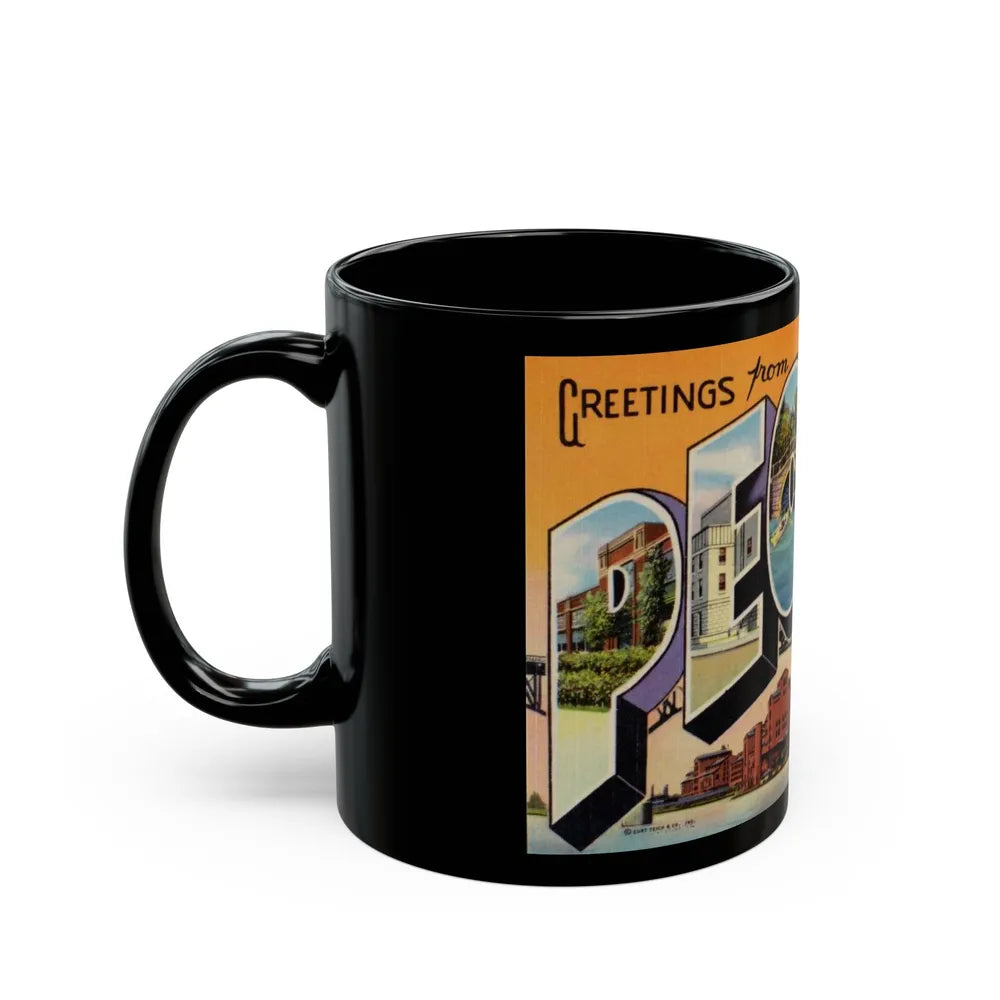 Greetings from Peoria Illinois (Greeting Postcards) Black Coffee Mug-Go Mug Yourself