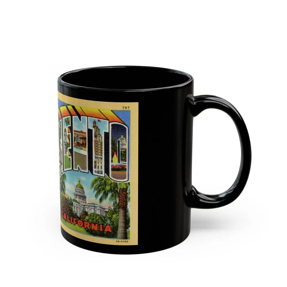 Greetings from Sacramento California (Greeting Postcards) Black Coffee Mug-Go Mug Yourself