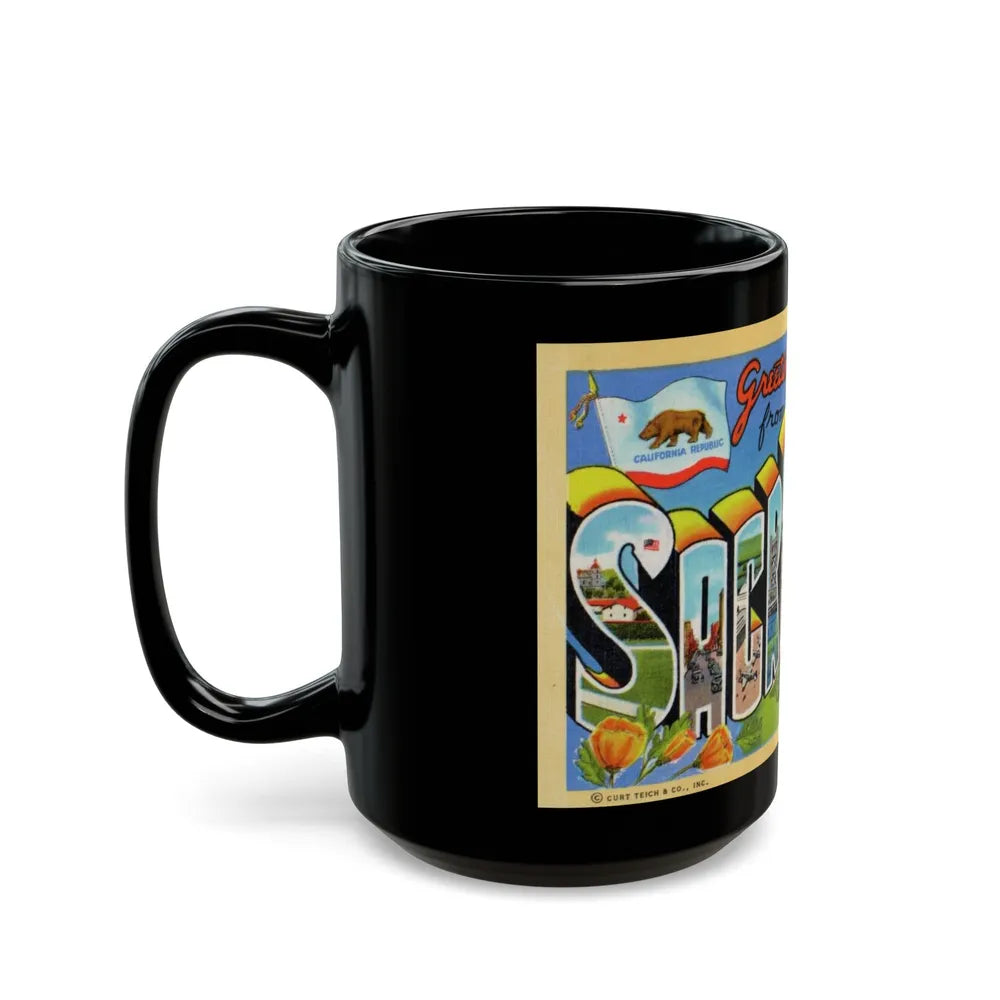 Greetings from Sacramento California (Greeting Postcards) Black Coffee Mug-Go Mug Yourself