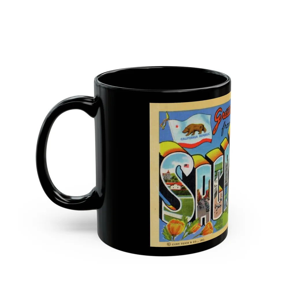 Greetings from Sacramento California (Greeting Postcards) Black Coffee Mug-Go Mug Yourself