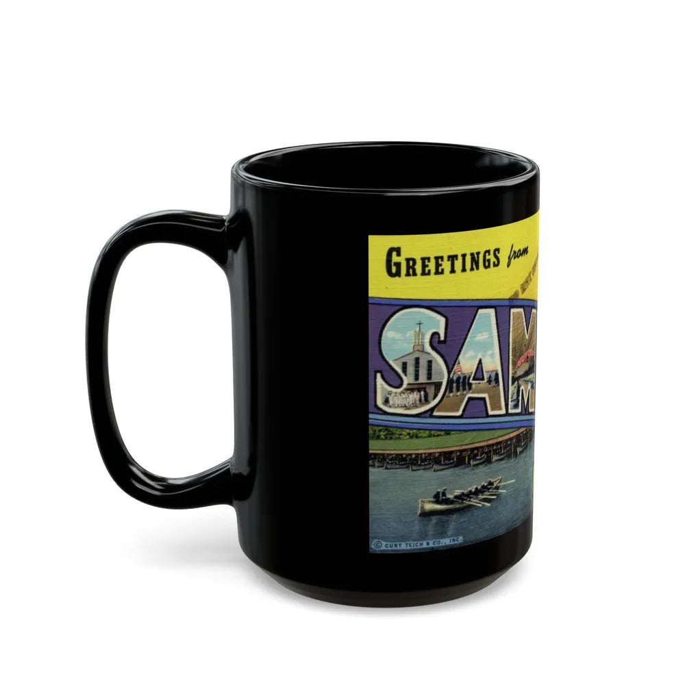 Greetings from Sampson NY (Greeting Postcards) Black Coffee Mug-Go Mug Yourself