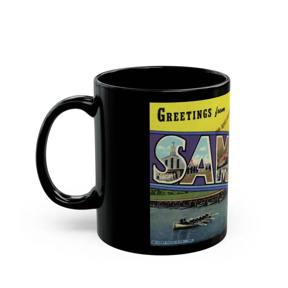 Greetings from Sampson NY (Greeting Postcards) Black Coffee Mug-Go Mug Yourself