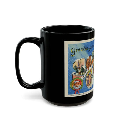 Greetings from Santa Claus Indiana (Greeting Postcards) Black Coffee Mug-Go Mug Yourself