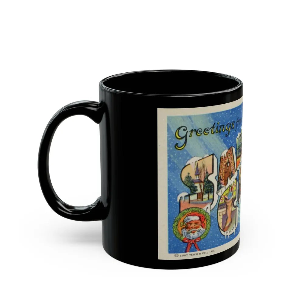 Greetings from Santa Claus Indiana (Greeting Postcards) Black Coffee Mug-Go Mug Yourself