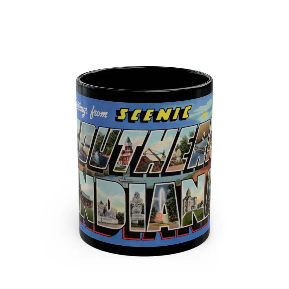 Greetings from scenic Southern Indiana (Greeting Postcards) Black Coffee Mug 11oz - Go Mug Yourself