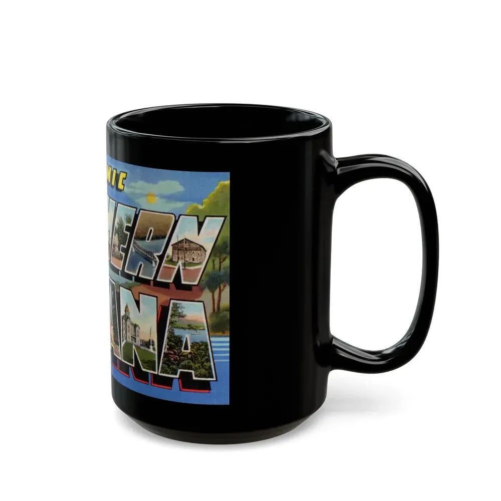 Greetings from scenic Southern Indiana (Greeting Postcards) Black Coffee Mug - Go Mug Yourself