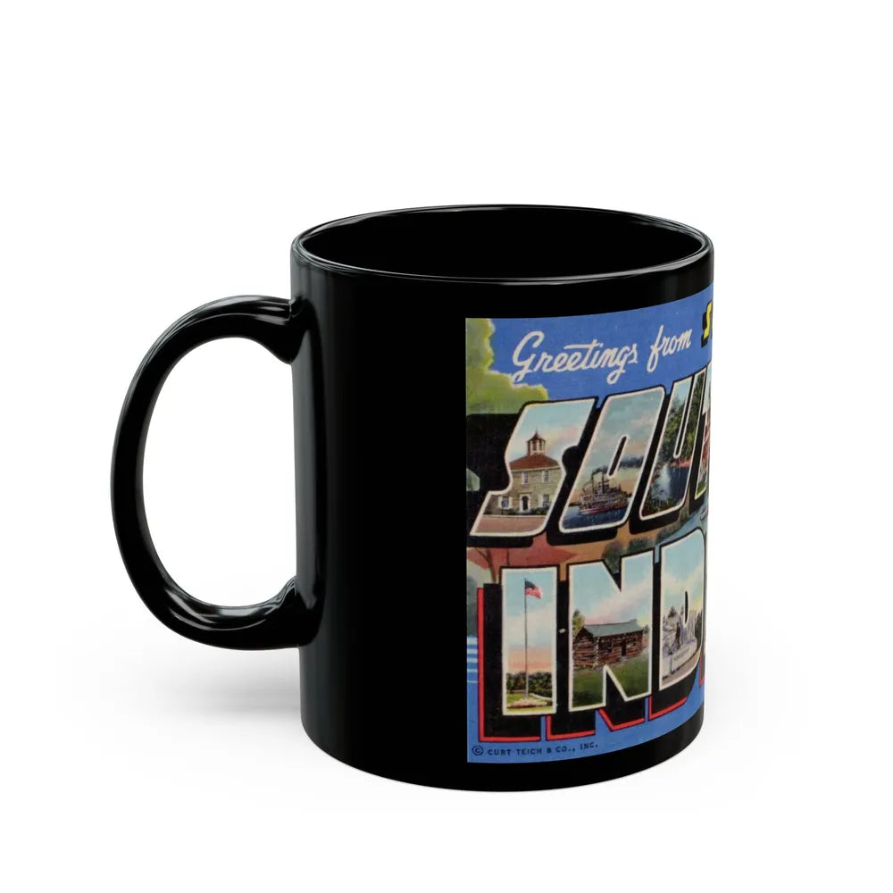 Greetings from scenic Southern Indiana (Greeting Postcards) Black Coffee Mug-Go Mug Yourself