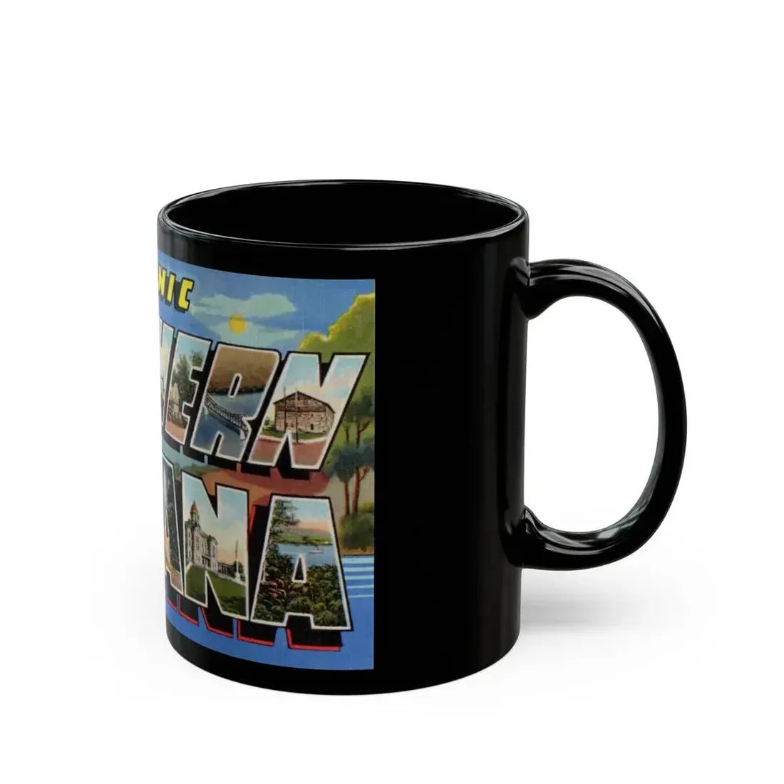 Greetings from scenic Southern Indiana (Greeting Postcards) Black Coffee Mug - Go Mug Yourself