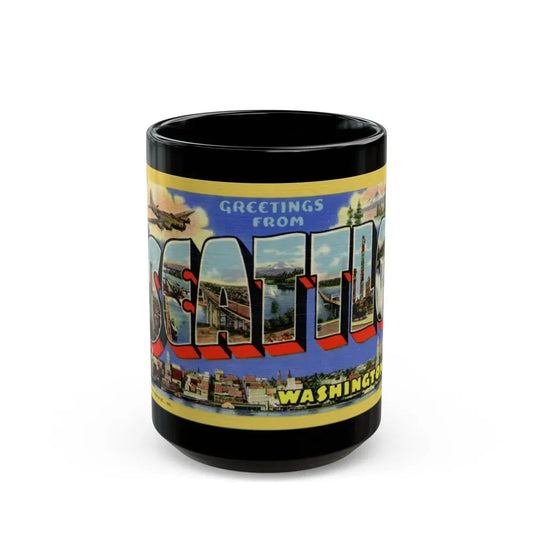 Greetings from Seattle Washington (Greeting Postcards) Black Coffee Mug 15oz - Go Mug Yourself
