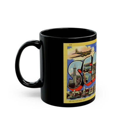 Greetings from Seattle Washington (Greeting Postcards) Black Coffee Mug-Go Mug Yourself