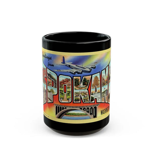 Greetings from Spokane Washington (Greeting Postcards) Black Coffee Mug-15oz-Go Mug Yourself