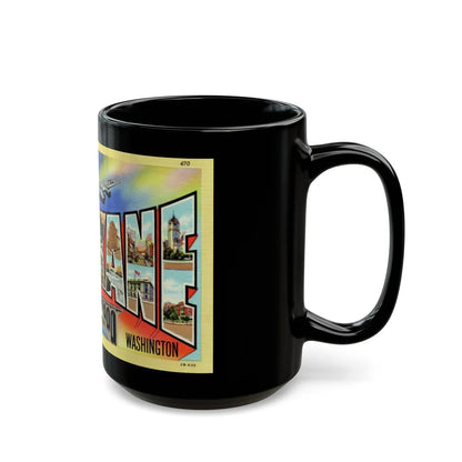 Greetings from Spokane Washington (Greeting Postcards) Black Coffee Mug-Go Mug Yourself