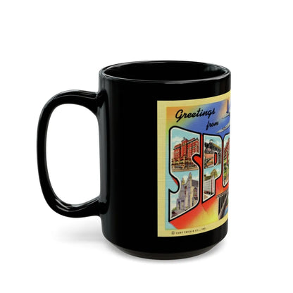 Greetings from Spokane Washington (Greeting Postcards) Black Coffee Mug-Go Mug Yourself