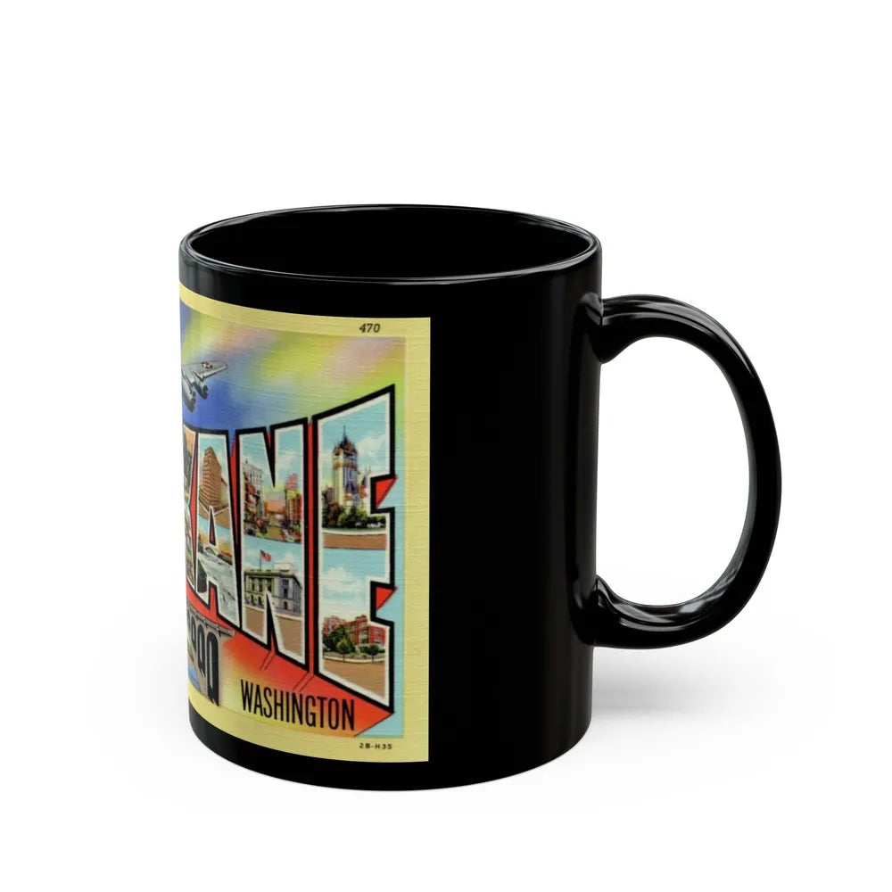 Greetings from Spokane Washington (Greeting Postcards) Black Coffee Mug-Go Mug Yourself