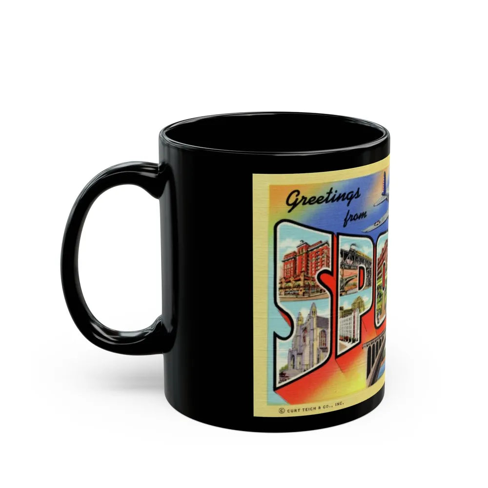 Greetings from Spokane Washington (Greeting Postcards) Black Coffee Mug-Go Mug Yourself