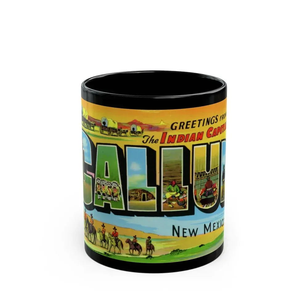 Greetings from the Indian capital Gallup New Mexico (Greeting Postcards) Black Coffee Mug 11oz - Go Mug Yourself