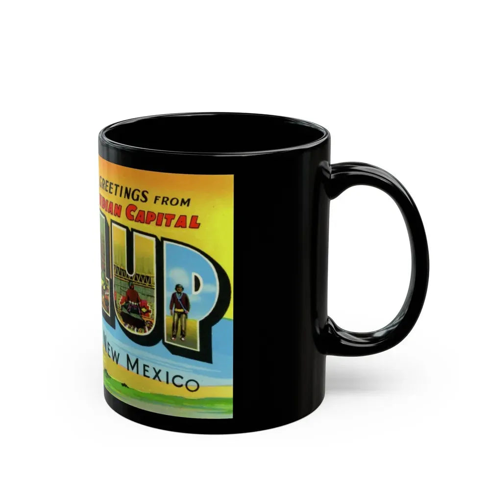Greetings from the Indian capital Gallup New Mexico (Greeting Postcards) Black Coffee Mug - Go Mug Yourself