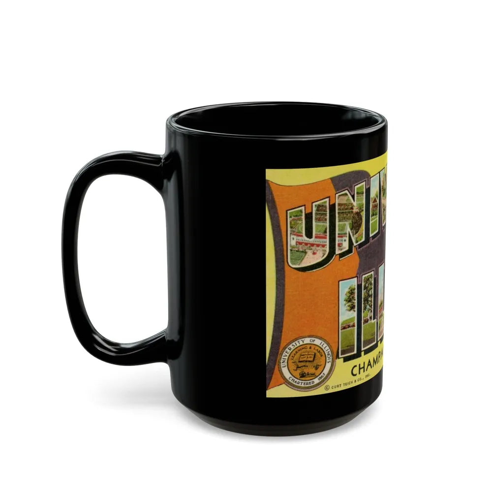 Greetings From The University of Illinois (Greeting Postcards) Black Coffee Mug-Go Mug Yourself