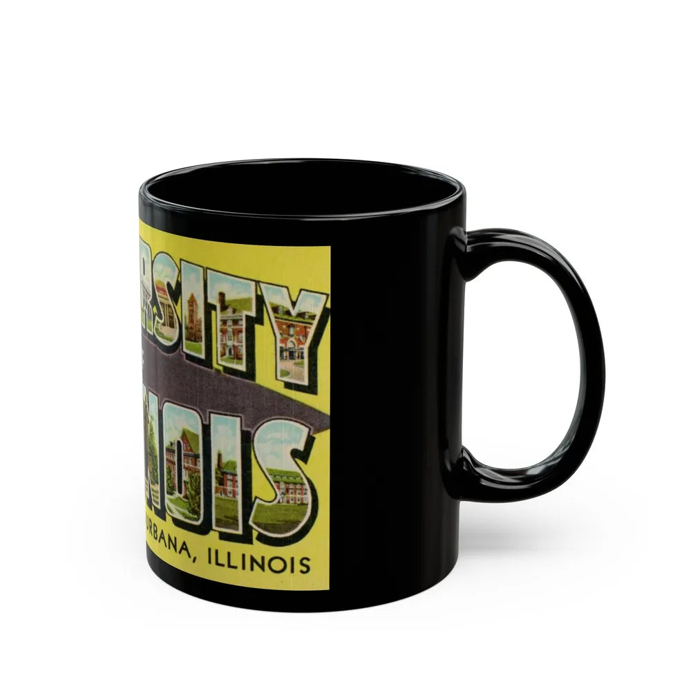 Greetings From The University of Illinois (Greeting Postcards) Black Coffee Mug-Go Mug Yourself