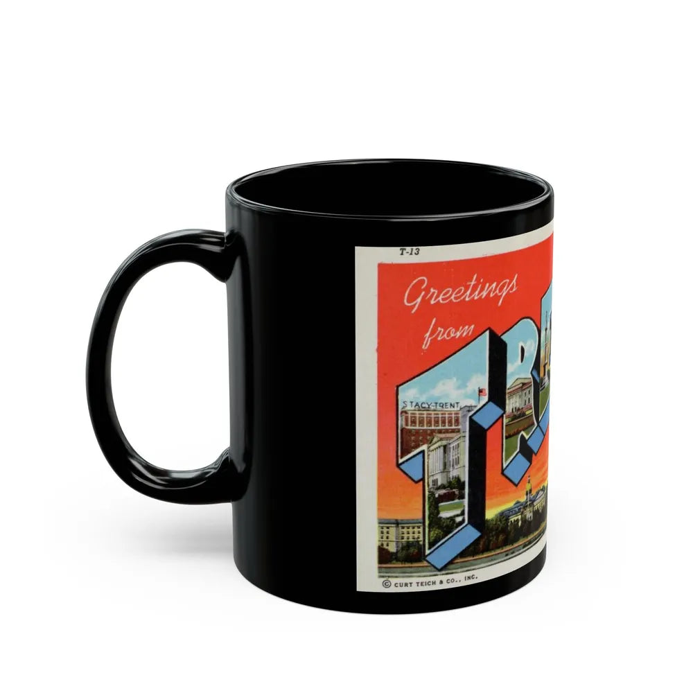 Greetings from Trenton N J (Greeting Postcards) Black Coffee Mug-Go Mug Yourself