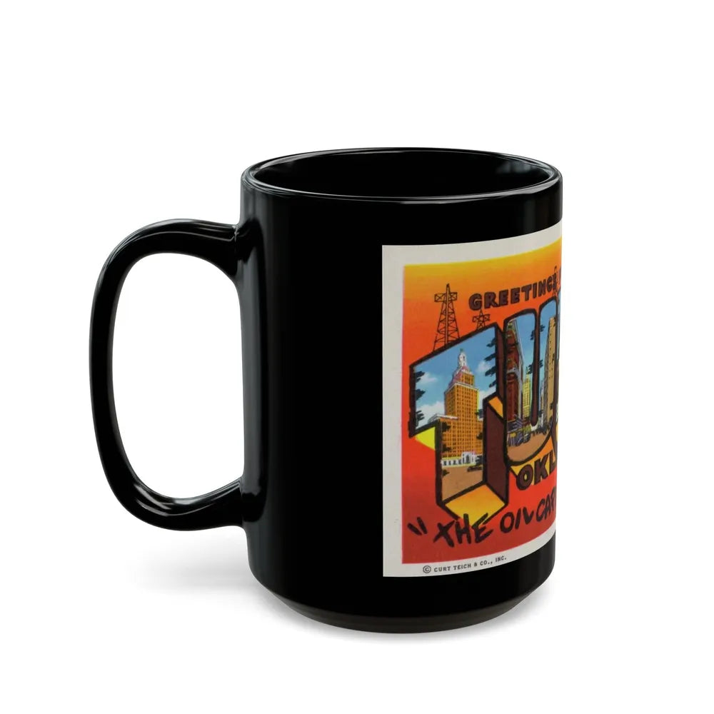 Greetings from Tulsa Oklahoma 2 (Greeting Postcards) Black Coffee Mug-Go Mug Yourself