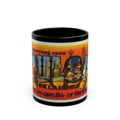Greetings from Tulsa Oklahoma 2 (Greeting Postcards) Black Coffee Mug - Go Mug Yourself