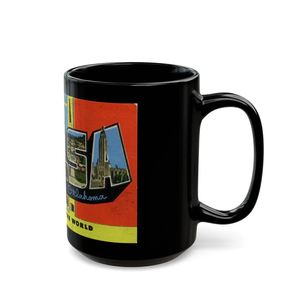 Greetings from Tulsa Oklahoma (Greeting Postcards) Black Coffee Mug-Go Mug Yourself