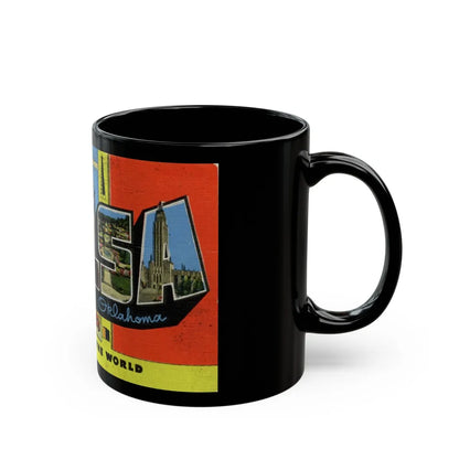 Greetings from Tulsa Oklahoma (Greeting Postcards) Black Coffee Mug-Go Mug Yourself