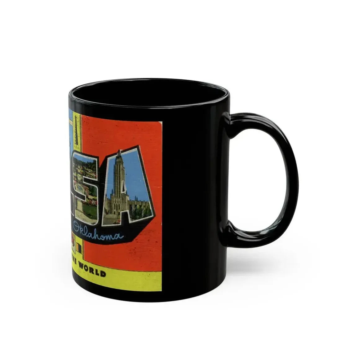 Greetings from Tulsa Oklahoma (Greeting Postcards) Black Coffee Mug - Go Mug Yourself