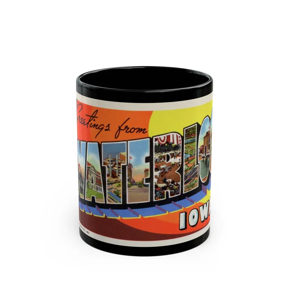 Greetings from Waterloo Iowa (Greeting Postcards) Black Coffee Mug-11oz-Go Mug Yourself