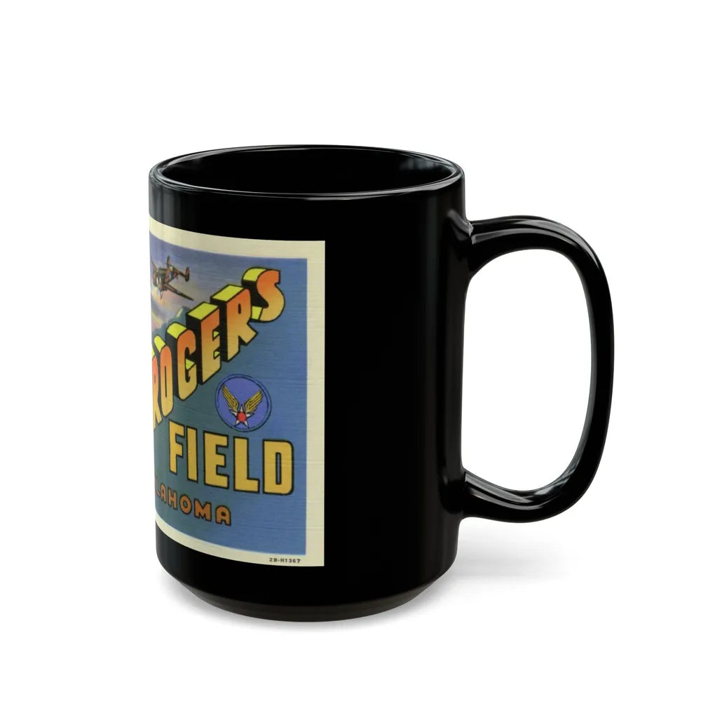 Greetings from Will Rogers Field Oklahoma (Greeting Postcards) Black Coffee Mug-Go Mug Yourself