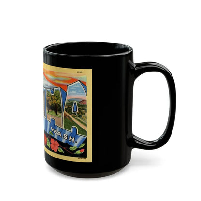 Greetings from Yakima Wash (Greeting Postcards) Black Coffee Mug-Go Mug Yourself