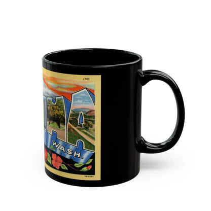 Greetings from Yakima Wash (Greeting Postcards) Black Coffee Mug-Go Mug Yourself